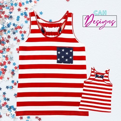 Red White Stripe with Blue Bow Tank Top