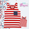 Red White Stripe with Blue Bow Tank Top